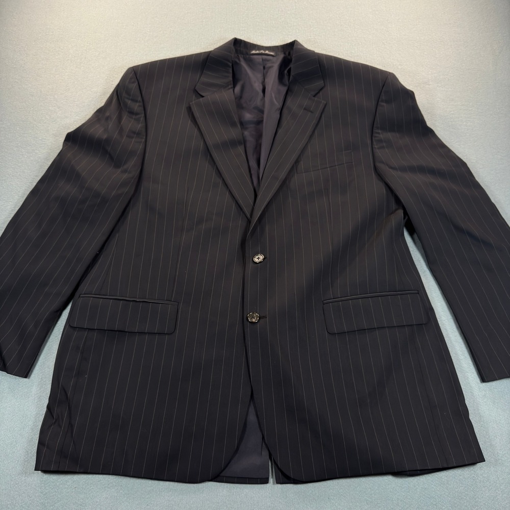 Lauren Ralph Lauren Mens 46R Wool Blazer Navy Blue Pinstripe Sport Coat Jacket